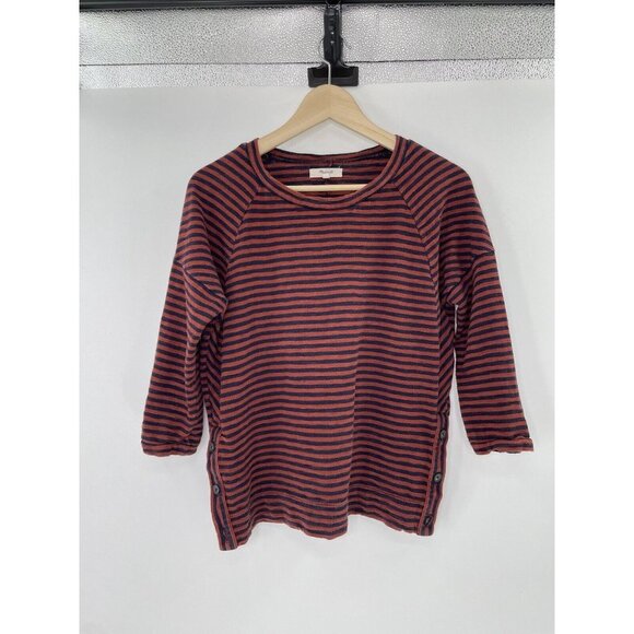Madewell‎ Women’s Striped Side-button Sweatshirt Orange Blue 3/4 Sleeve Size XS - Picture 1 of 11